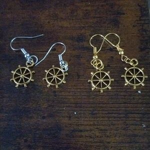 Pinwheel gold and silver and rainbow in gold in silver handmade earrings